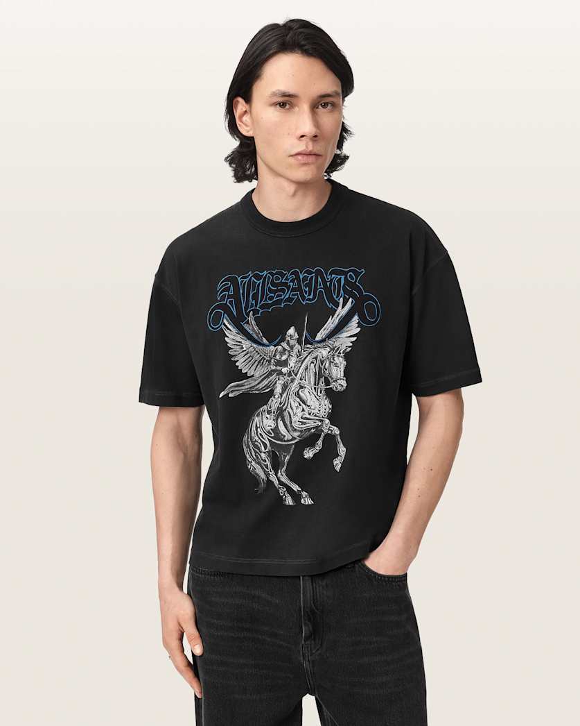 Black טי שירט קצרה עם הדפס גרפי לגברים Seraph ALLSAINTS