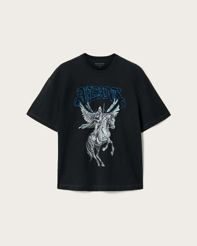 Black טי שירט קצרה עם הדפס גרפי לגברים Seraph ALLSAINTS
