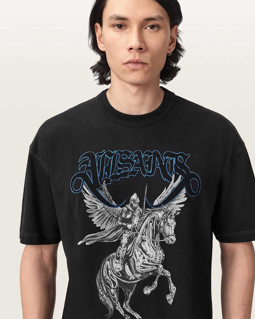 Black טי שירט קצרה עם הדפס גרפי לגברים Seraph ALLSAINTS