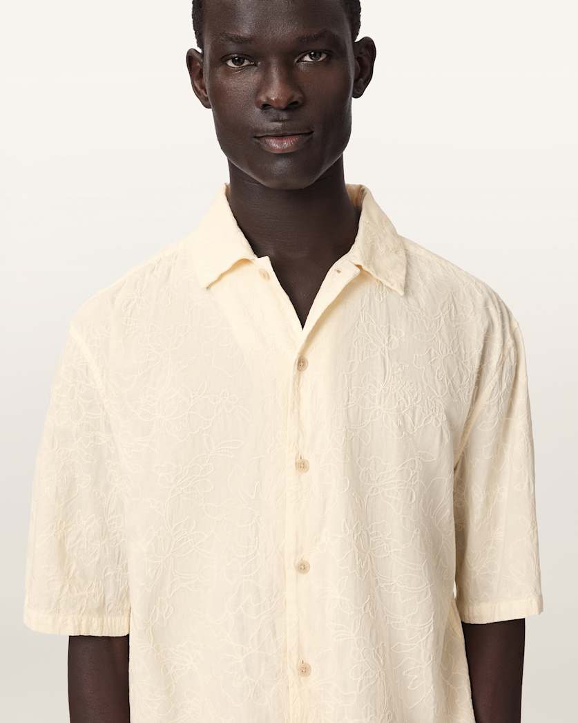 Antique White חולצת מכופתרת קצרה לגברים Cenizo ALLSAINTS