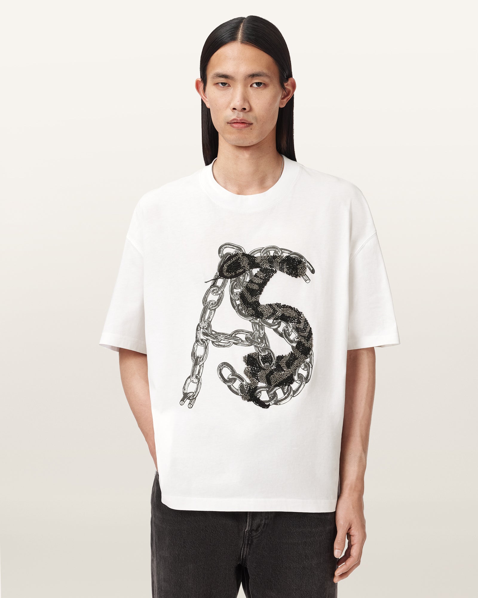 Seashell טי שירט קצרה לגברים Scale SS Crew ALLSAINTS