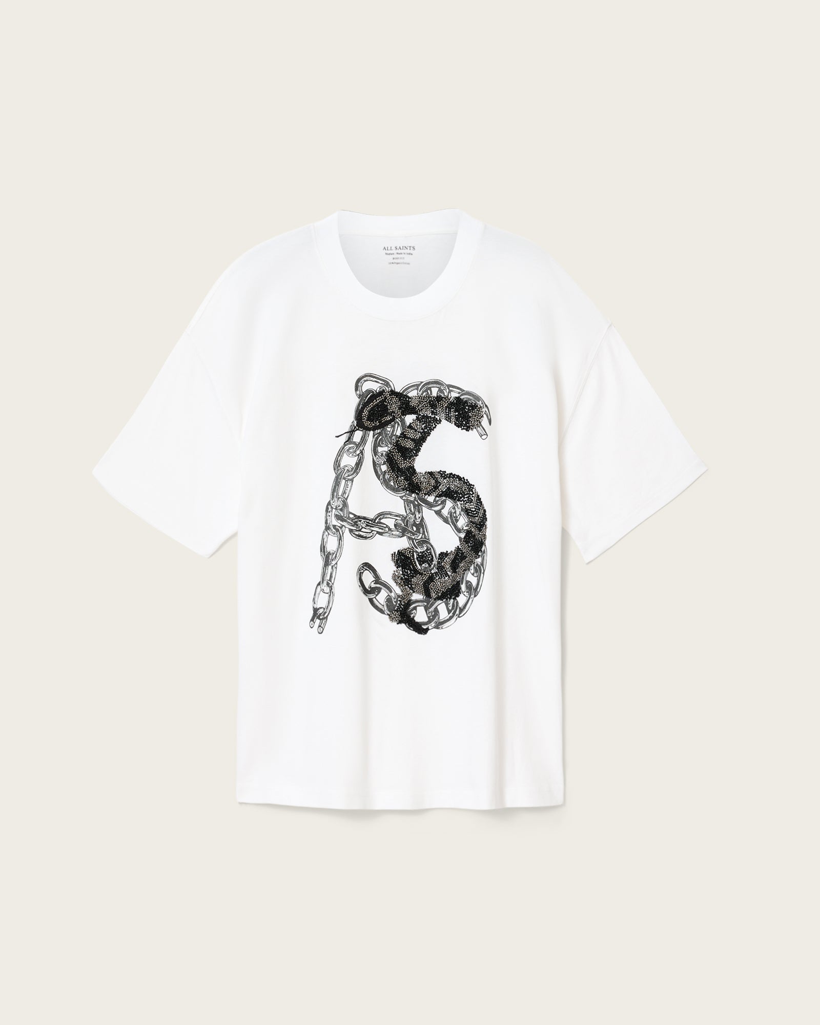 White Smoke טי שירט קצרה לגברים Scale SS Crew ALLSAINTS