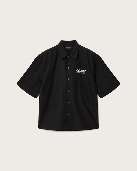Black חולצה מכופתרת קצרv אוברסייז לגברים Synth ALLSAINTS