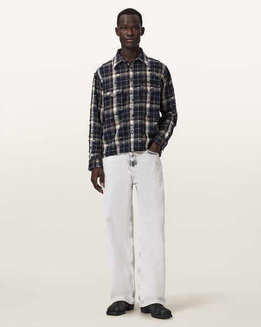 Antique White חולצת משבצות לגברים Rei ALLSAINTS