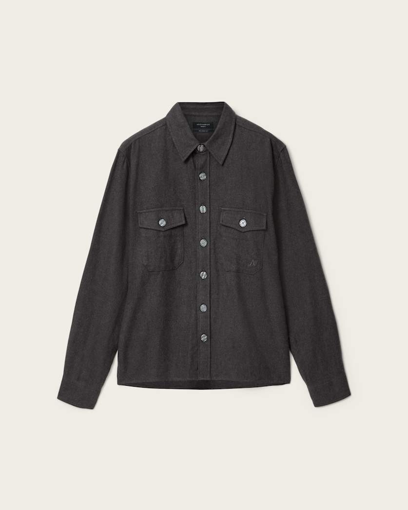Dark Slate Gray חולצה מכופתרת שרוול ארוך לגברים Haiku ALLSAINTS