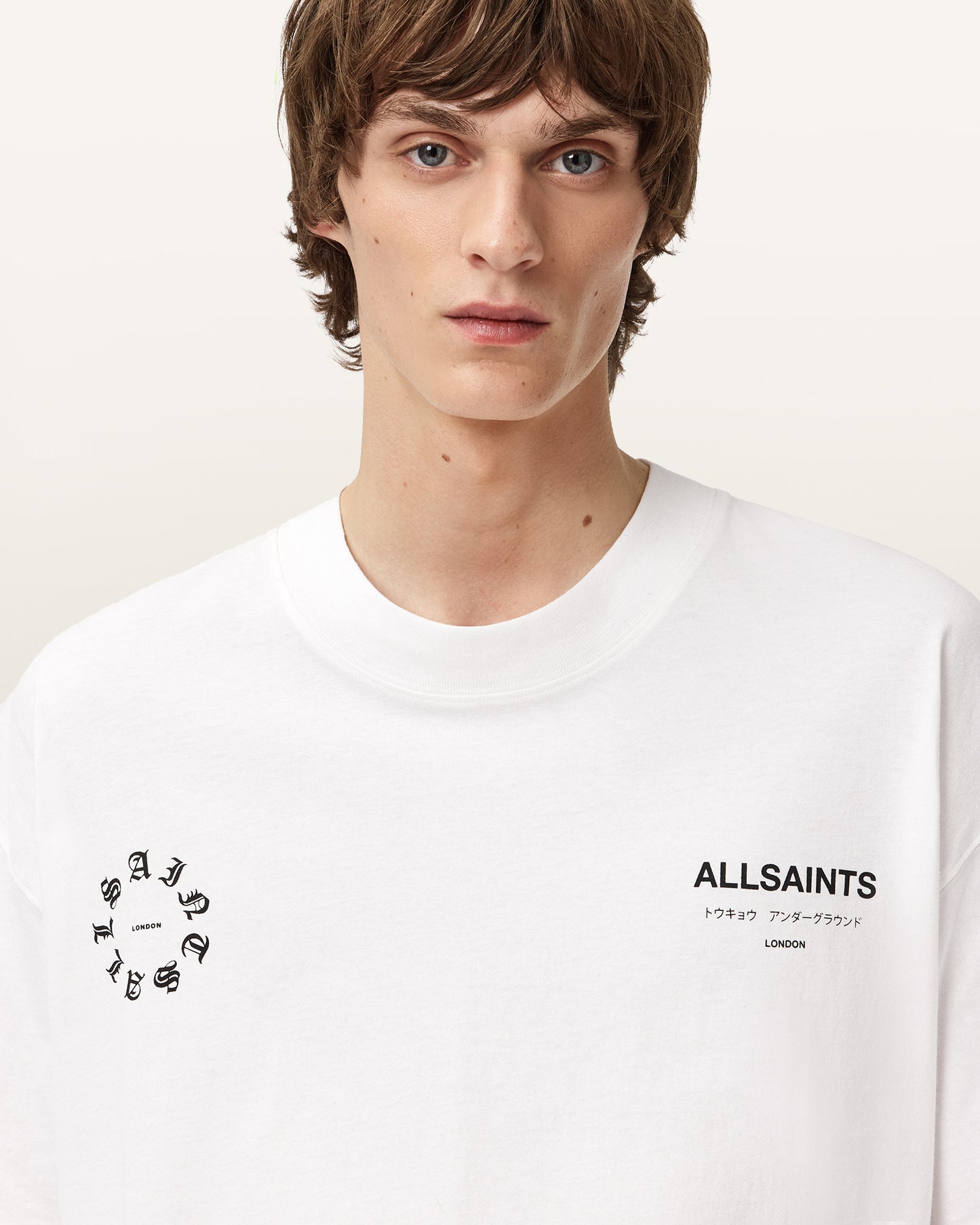 White Smoke טי שירט קצרה לגברים Washed Tee ALLSAINTS