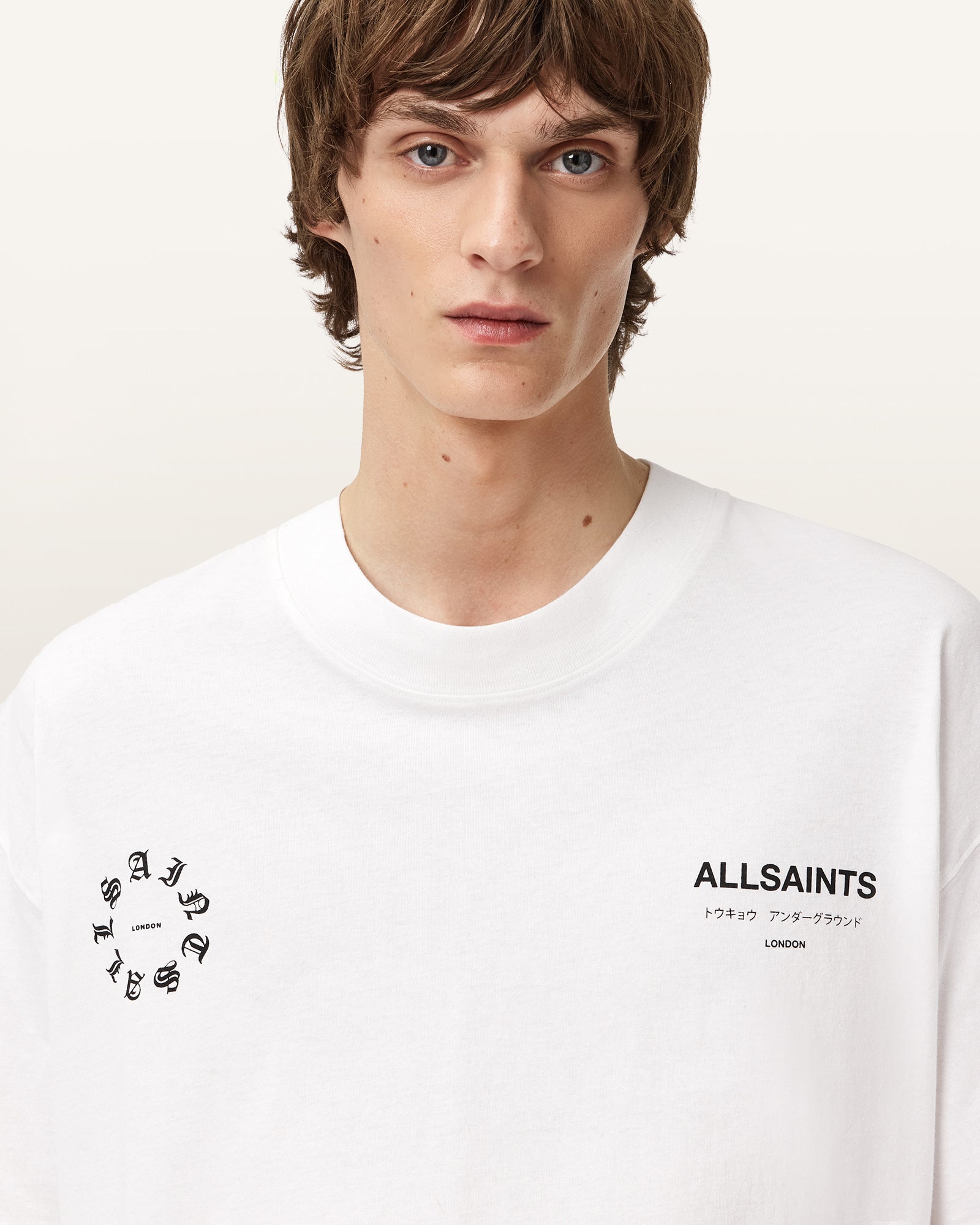 White Smoke טי שירט קצרה לגברים Washed Tee ALLSAINTS
