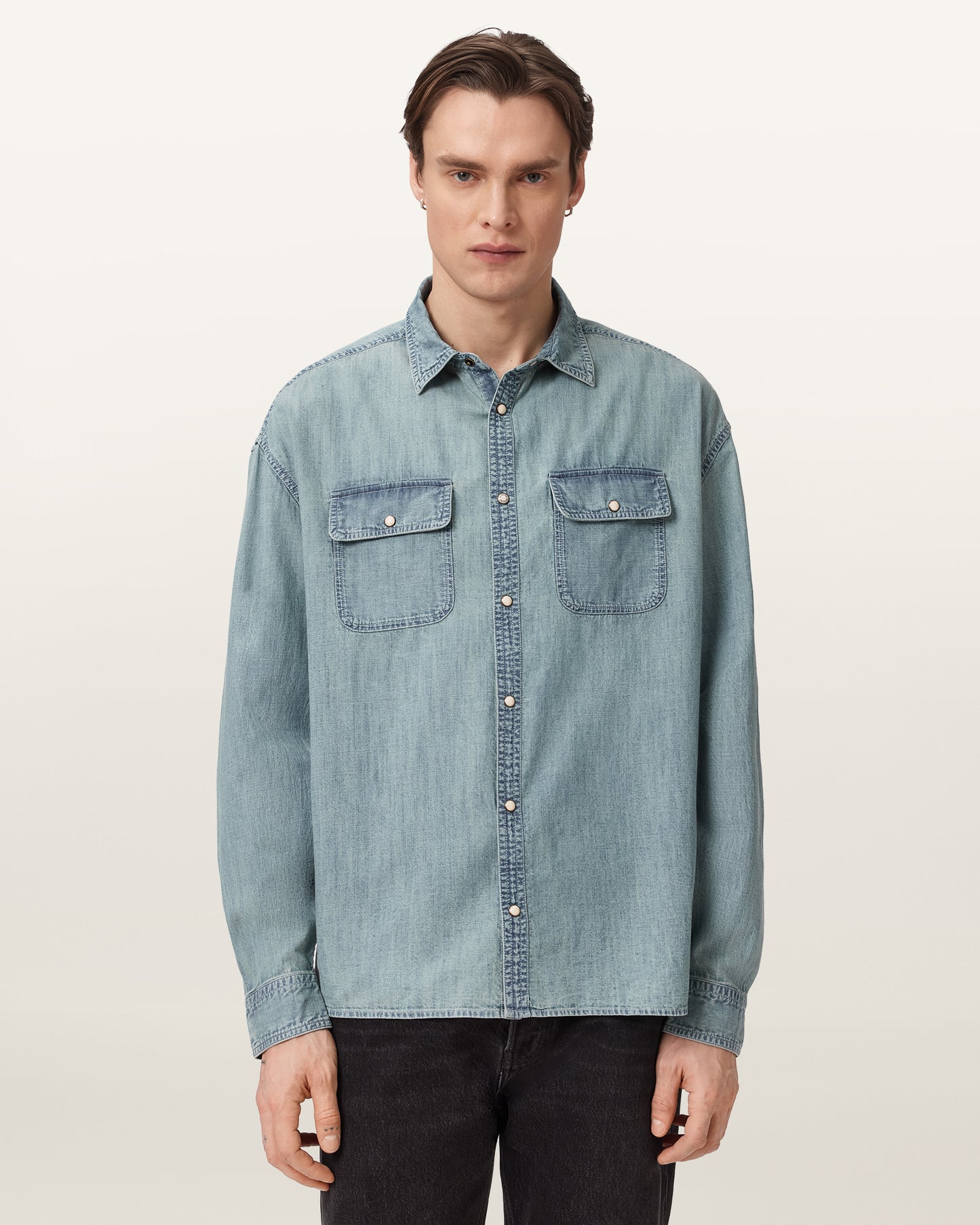 Seashell חולצה מכופתרת ארוכה לגברים Gribbs LS Shirt ALLSAINTS