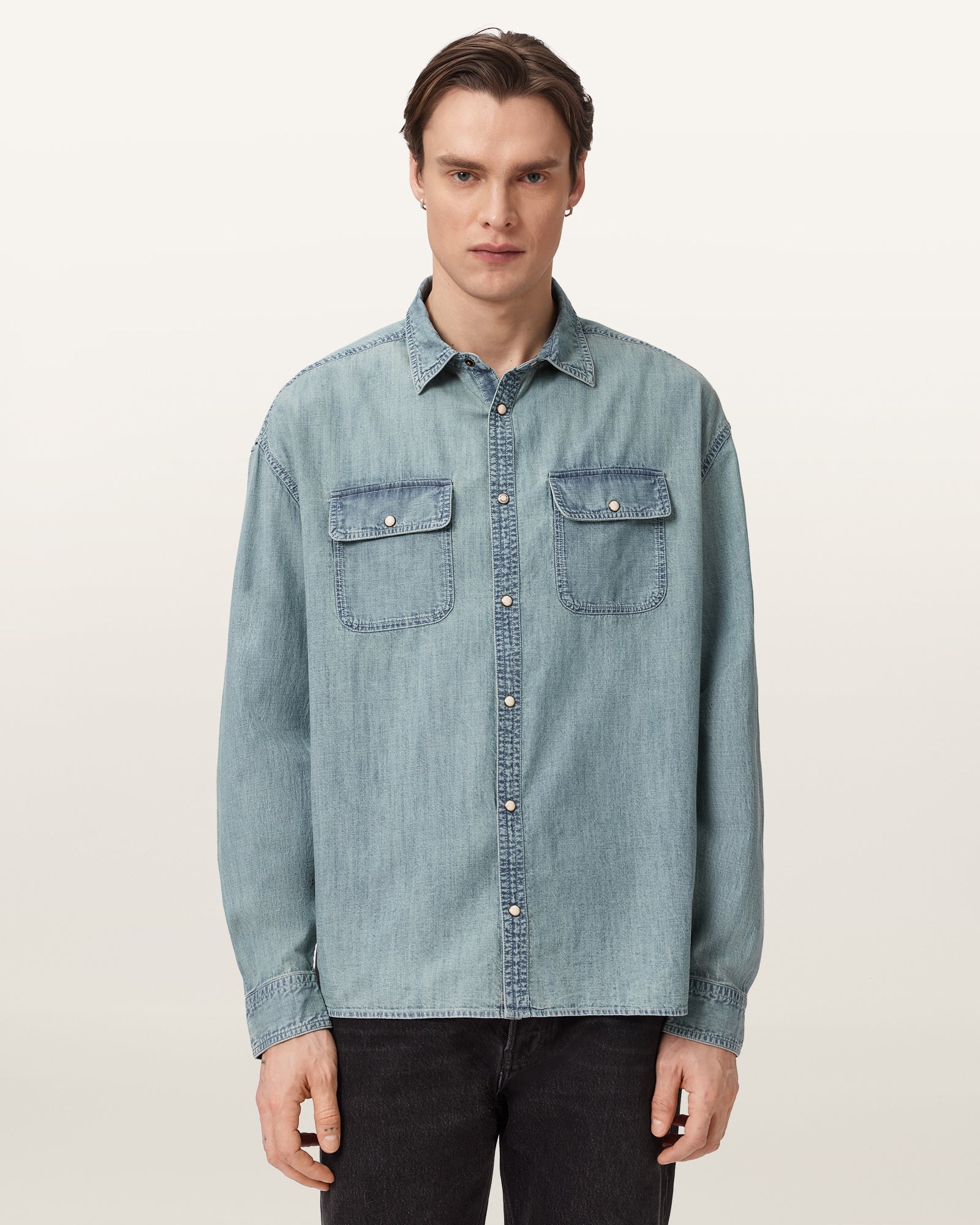 Seashell חולצה מכופתרת ארוכה לגברים Gribbs LS Shirt ALLSAINTS