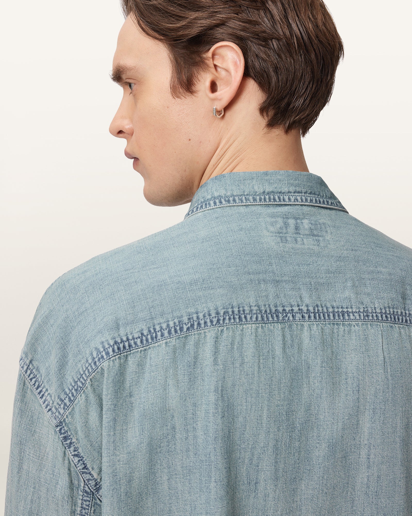 Dark Gray חולצה מכופתרת ארוכה לגברים Gribbs LS Shirt ALLSAINTS