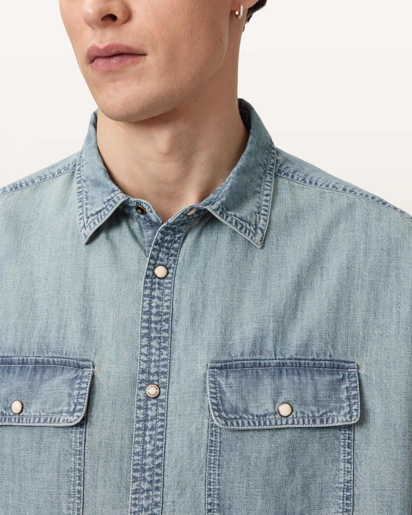 Dark Gray חולצה מכופתרת ארוכה לגברים Gribbs LS Shirt ALLSAINTS