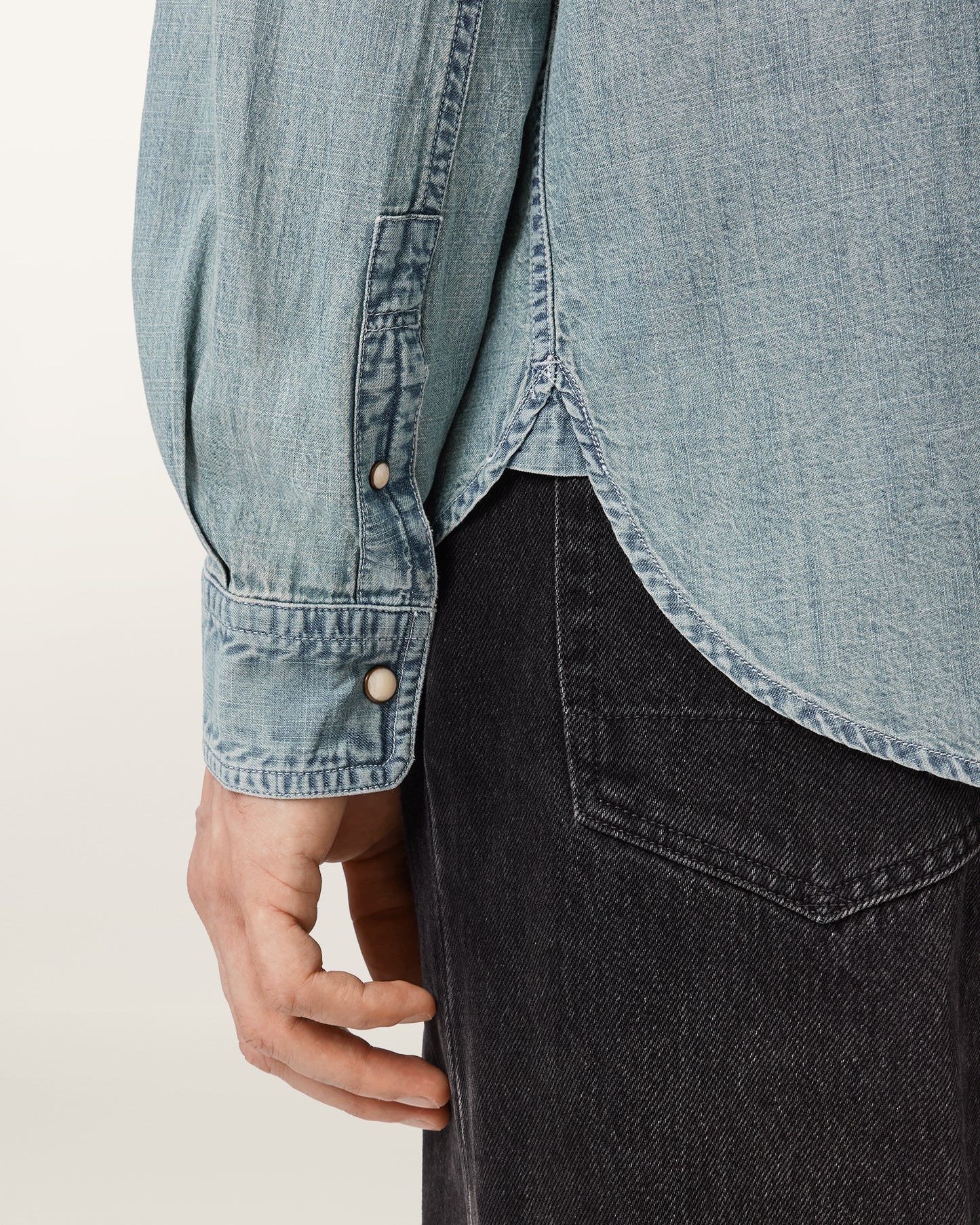 Dark Slate Gray חולצה מכופתרת ארוכה לגברים Gribbs LS Shirt ALLSAINTS
