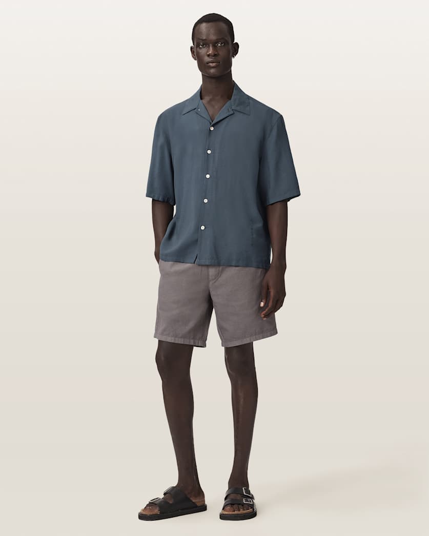 Light Gray חולצה מכופתרת שרוול קצר אוברסייז לגברים Purley ALLSAINTS
