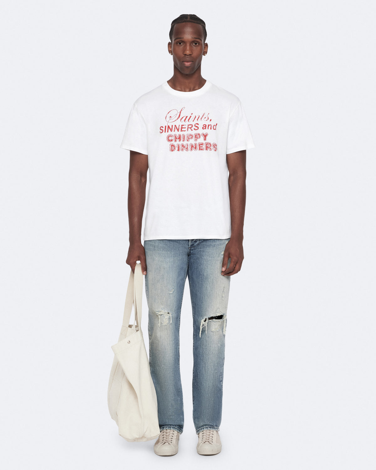 White Smoke טי שירט קצרה לגברים Chippy ALLSAINTS