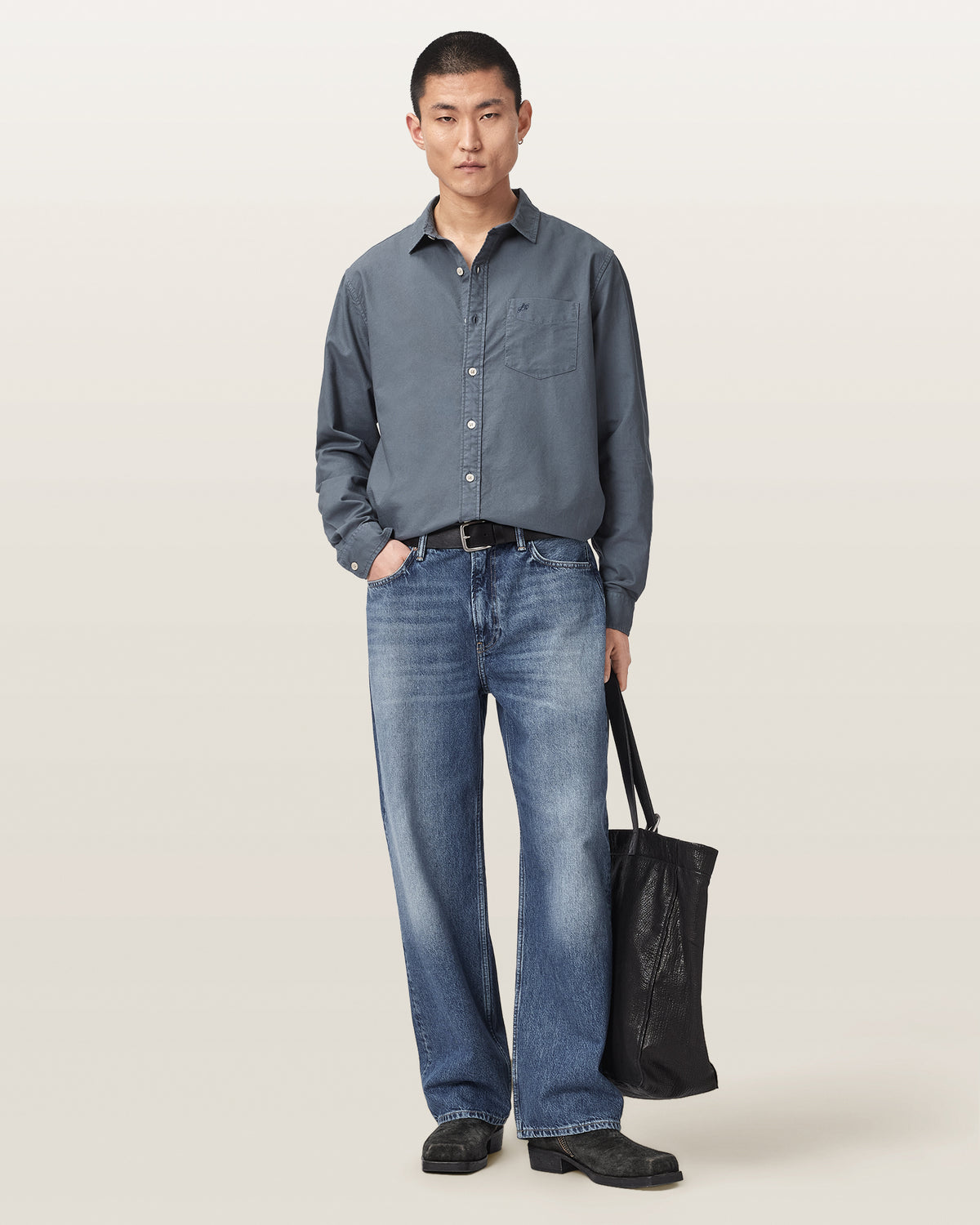 Light Gray חולצה מכופתרת ארוכה לגברים Melrose ALLSAINTS