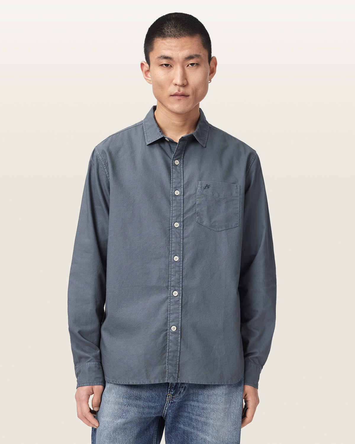 Dim Gray חולצה מכופתרת ארוכה לגברים Melrose ALLSAINTS