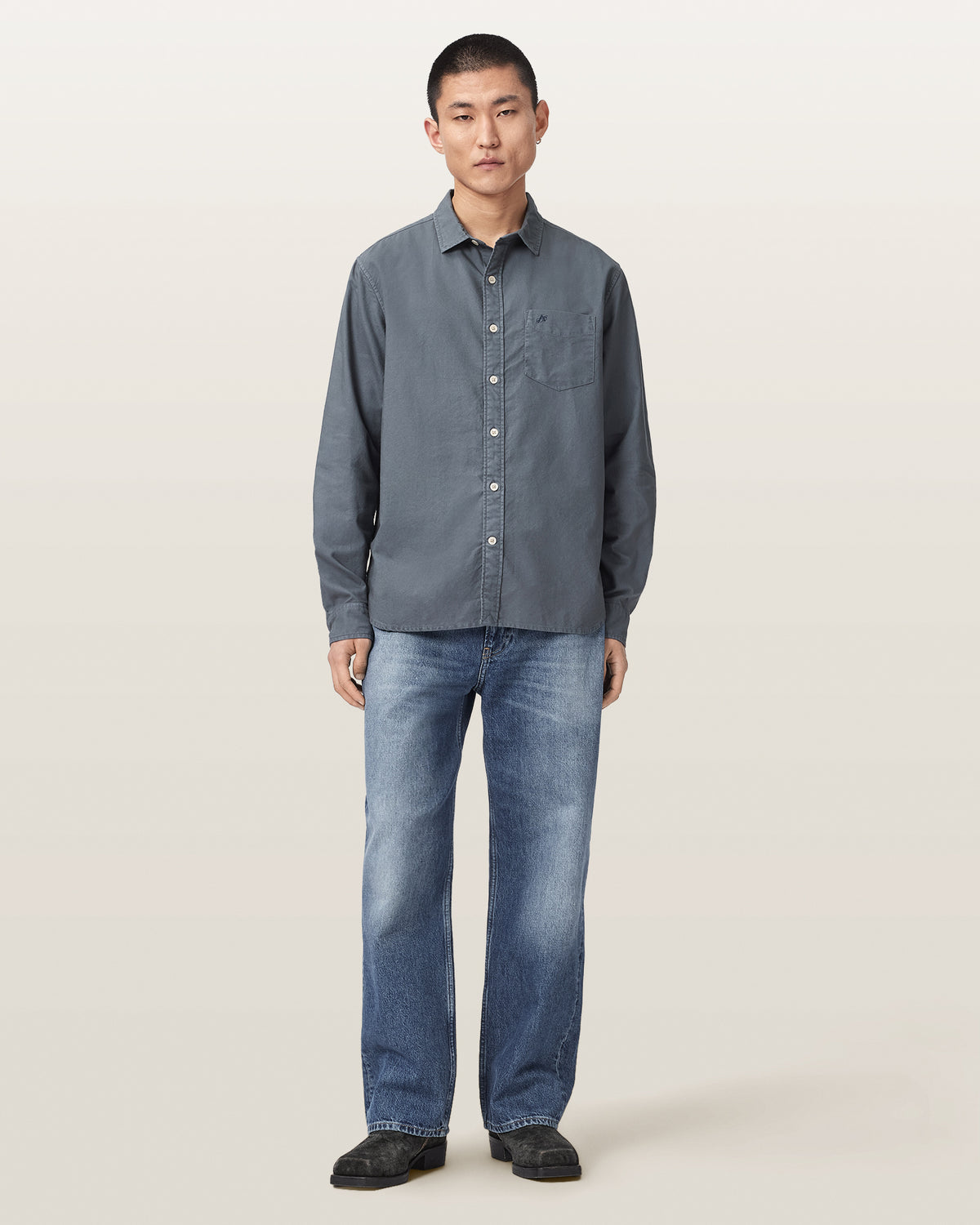 Light Gray חולצה מכופתרת ארוכה לגברים Melrose ALLSAINTS