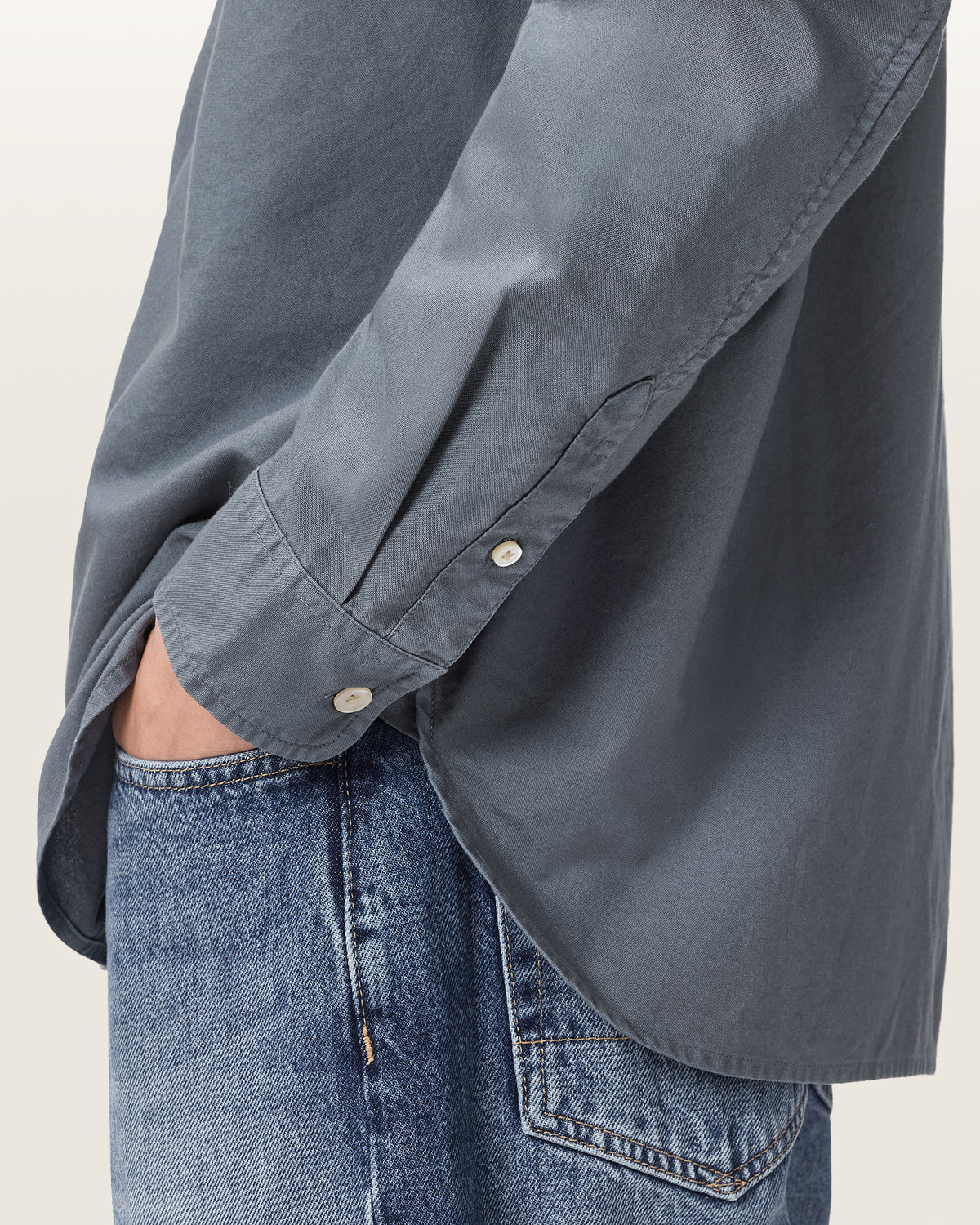 Dim Gray חולצה מכופתרת ארוכה לגברים Melrose ALLSAINTS