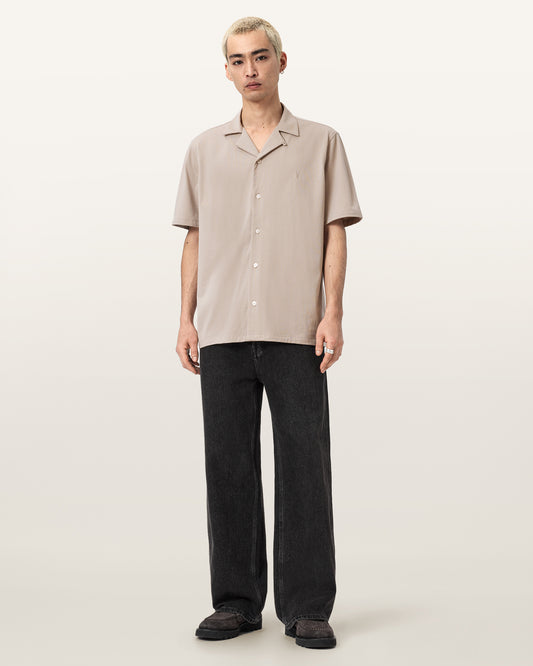 Antique White חולצה מכופתרת קצרה לגברים Hudson SS Shirt ALLSAINTS