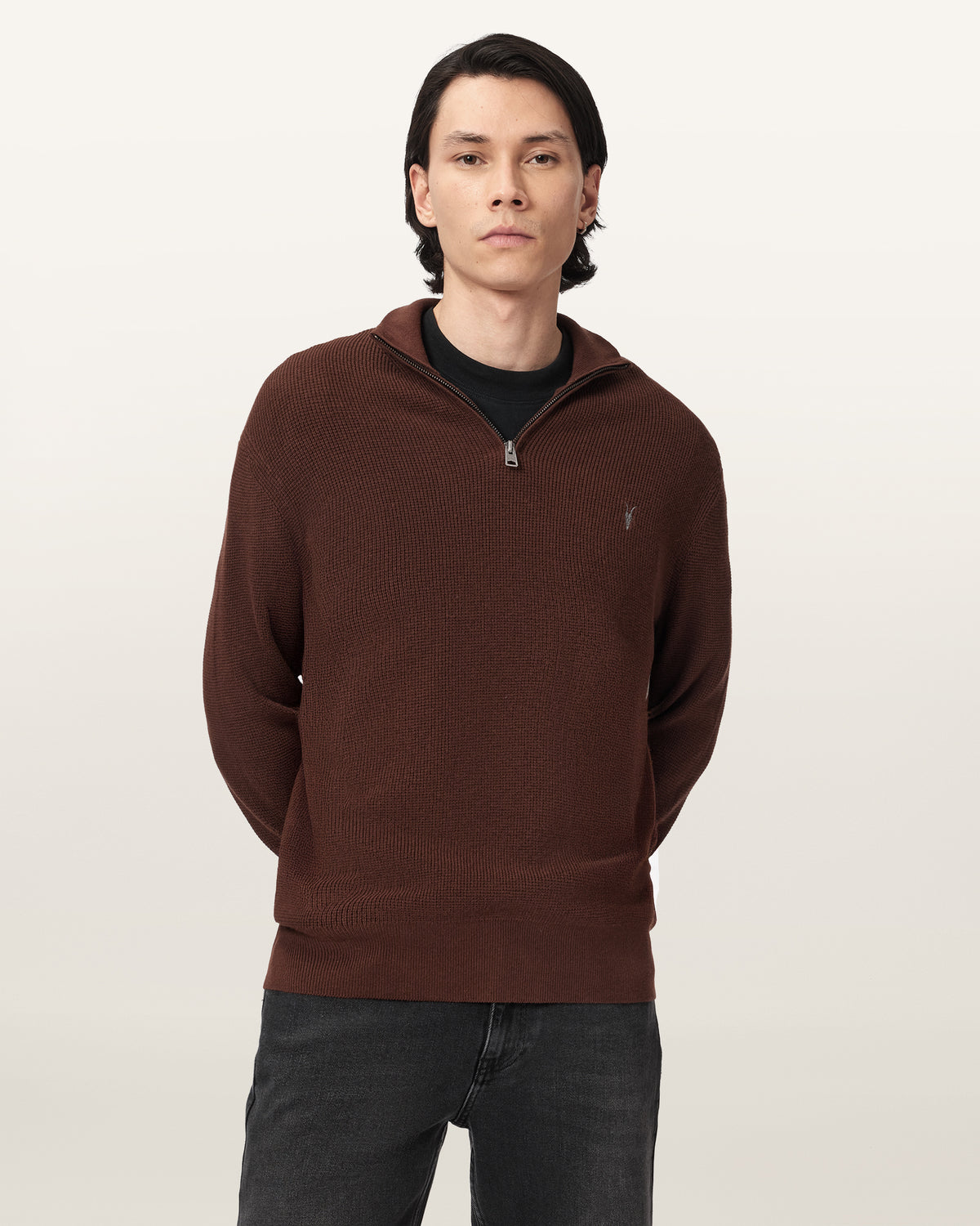 Dark Slate Gray סוודר צווארון גבוה לגברים Aspen Zip Funnel ALLSAINTS