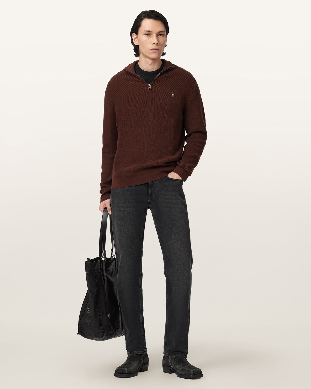 Seashell סוודר צווארון גבוה לגברים Aspen Zip Funnel ALLSAINTS