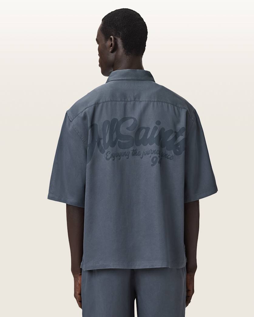 Dim Gray חולצה מכופתרת קצרה לגברים Circe ALLSAINTS
