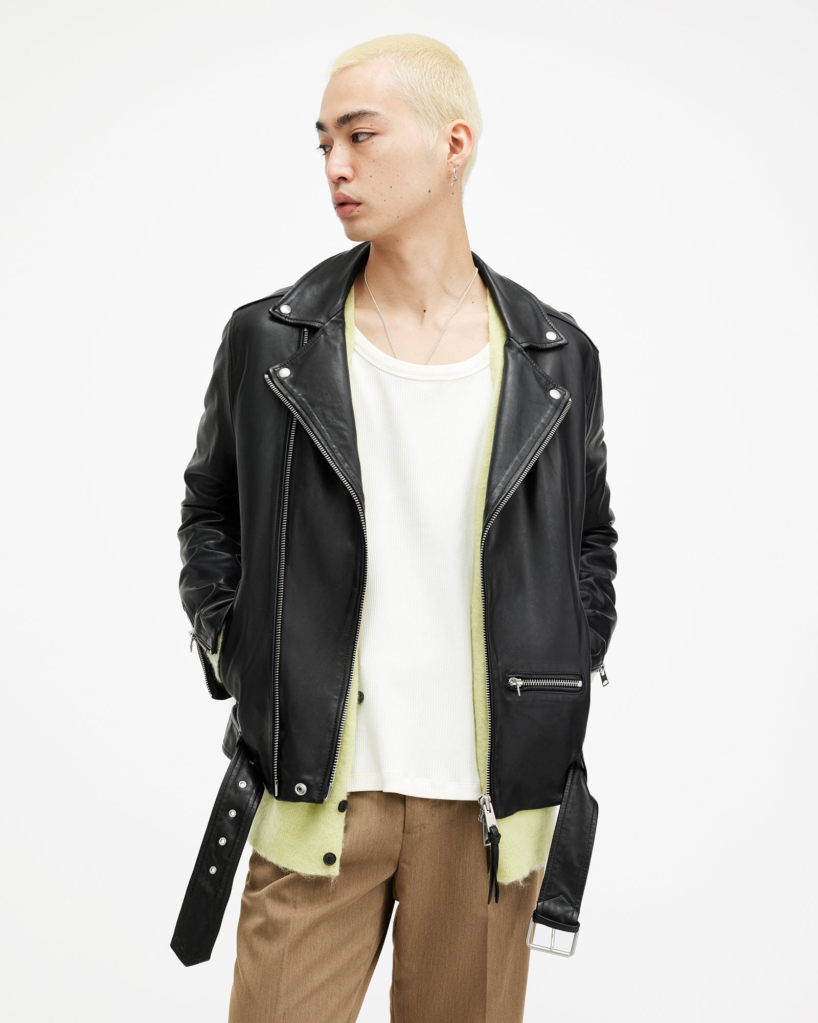 White Smoke ג'קט עור לגברים Biker Jacket ALLSAINTS