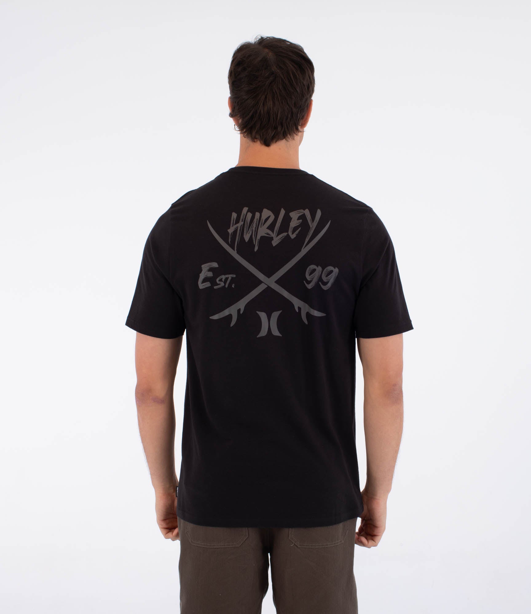 Black טי שירט קצרה לגברים Printing Press Evy Beach HURLEY