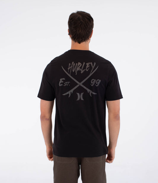 Black טי שירט קצרה לגברים Printing Press Evy Beach HURLEY