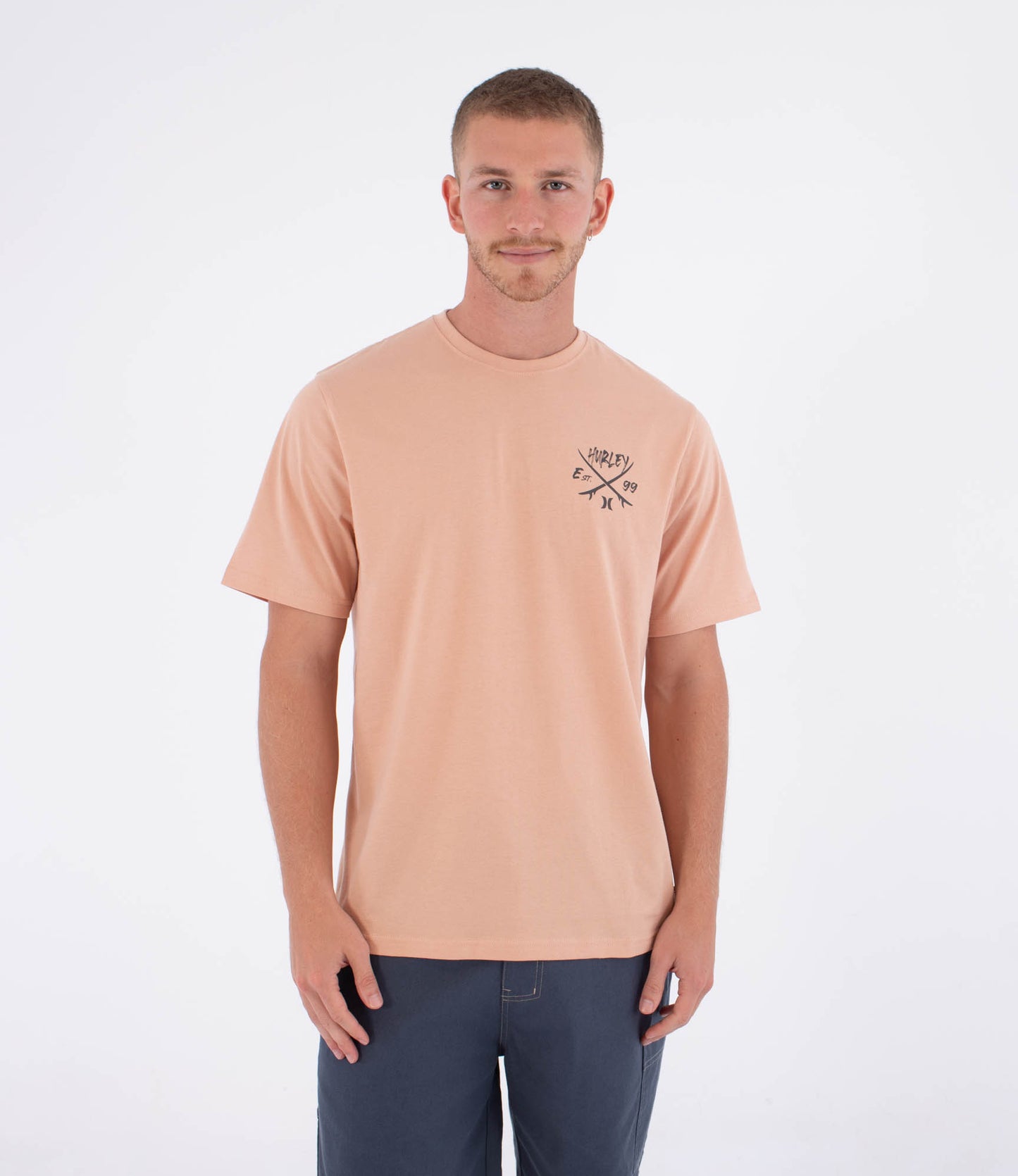 Light Pink טי שירט קצרה לגברים Printing Press Evy Beach HURLEY
