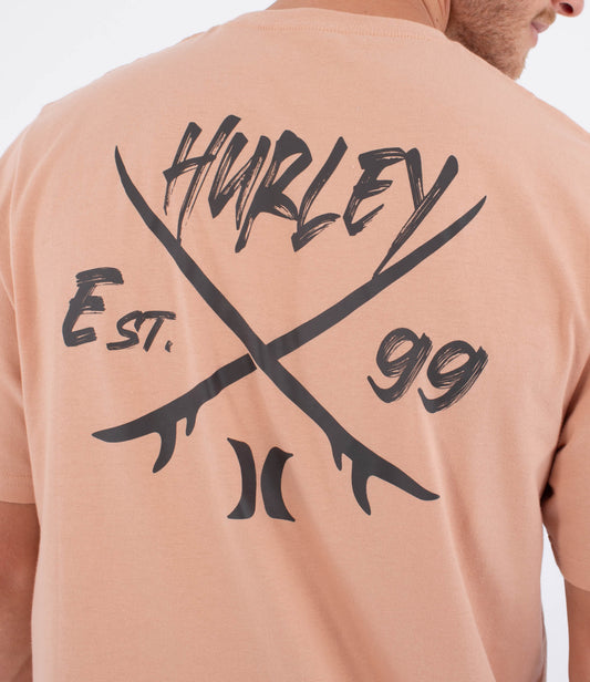 Tan טי שירט קצרה לגברים Printing Press Evy Beach HURLEY