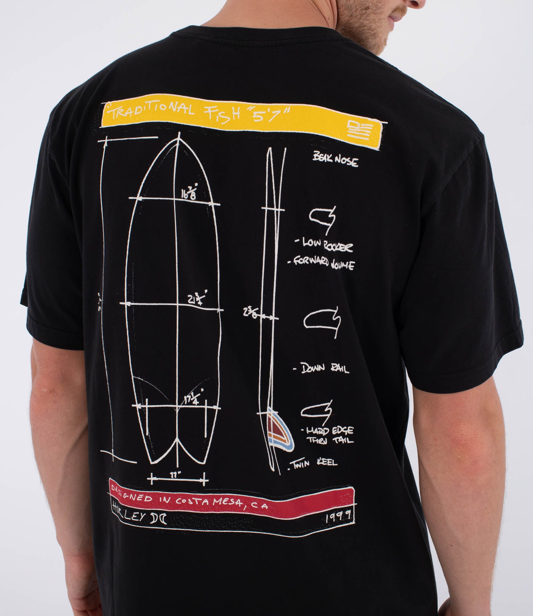 Black טי שירט קצרה לגברים Kraft Sketch HURLEY