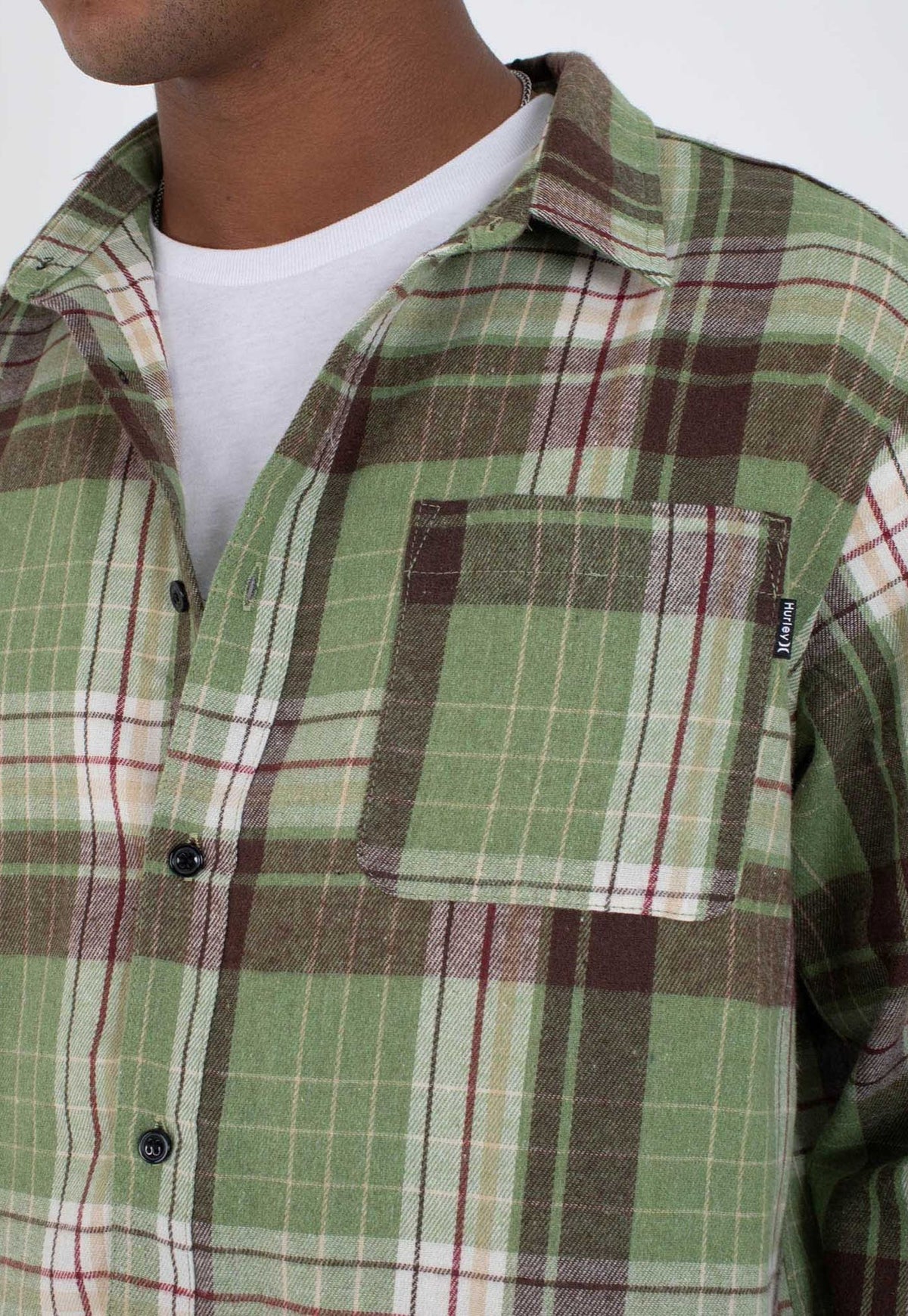 Dark Olive Green חולצה מכופתרת קצרה Axe Flannel לגברים HURLEY