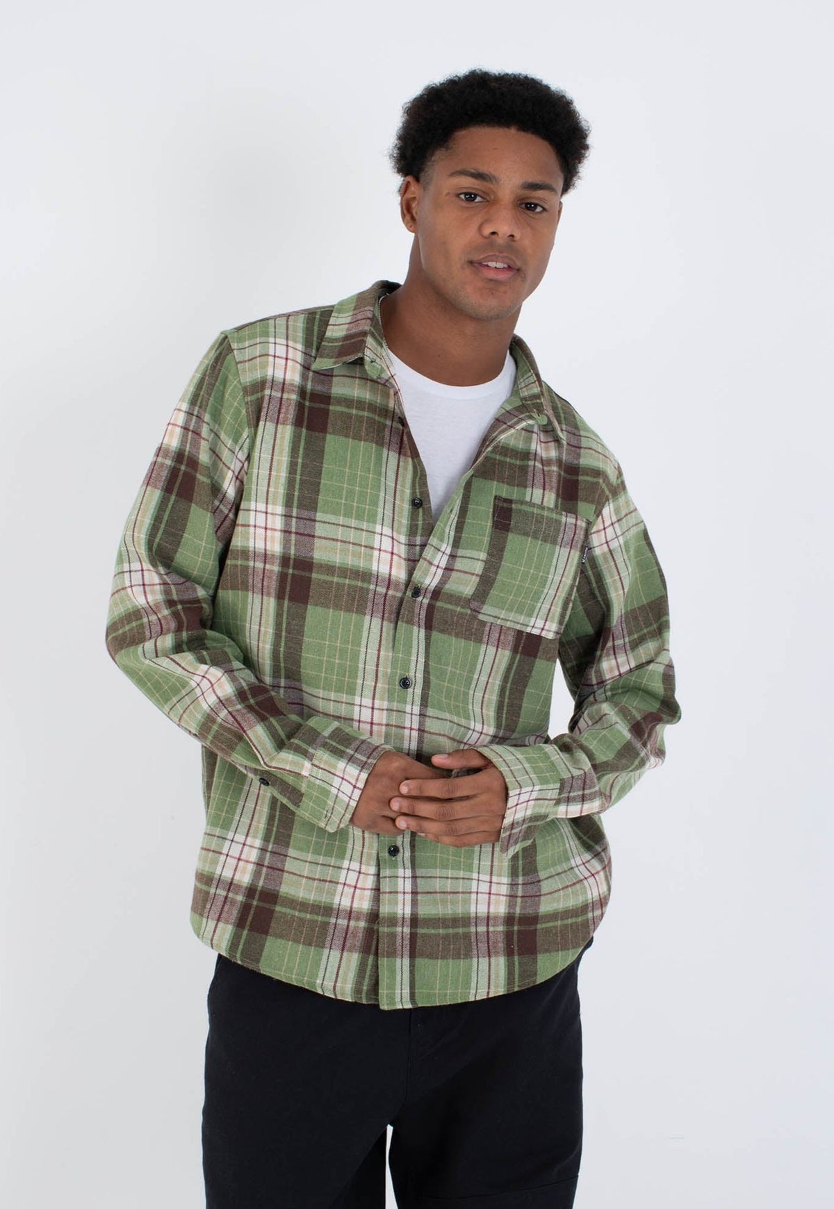 Lavender חולצה מכופתרת קצרה Axe Flannel לגברים HURLEY