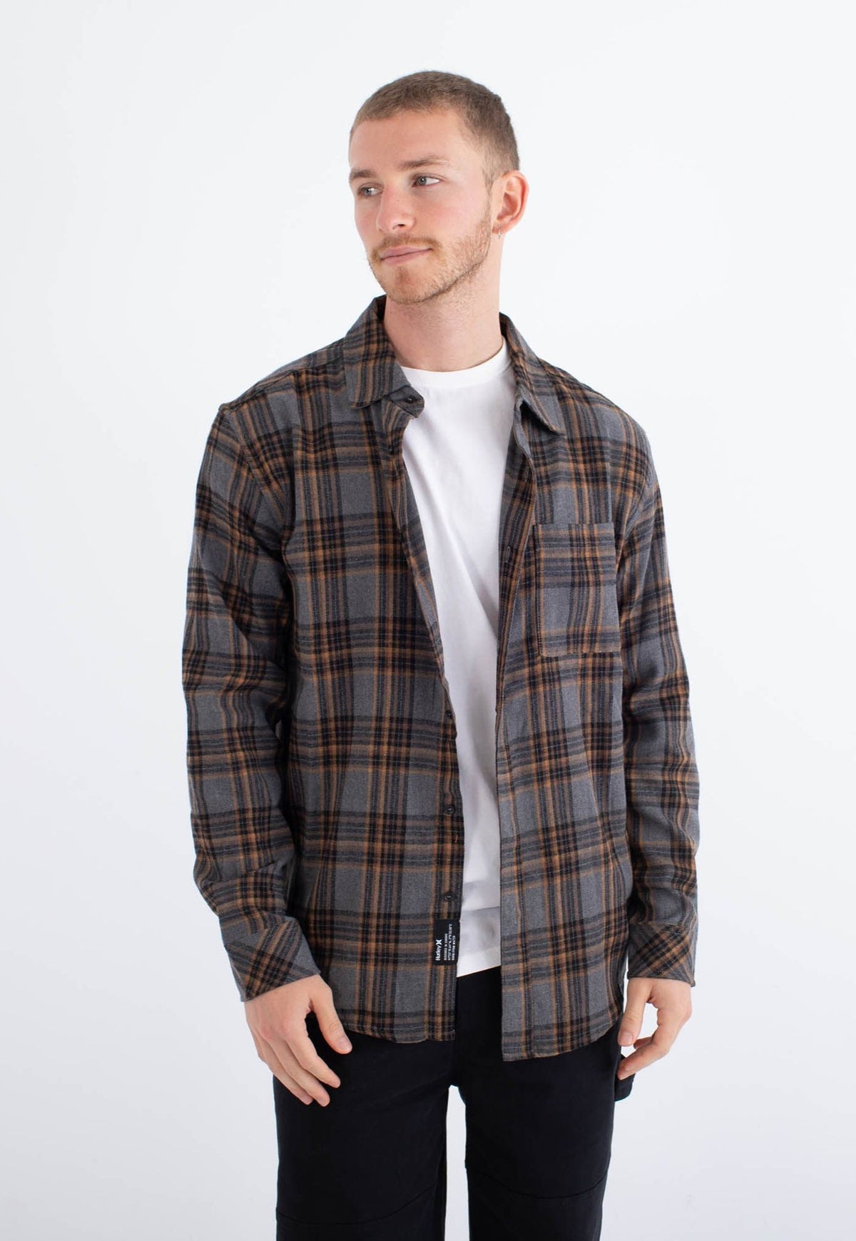 White Smoke חולצה מכופתרת קצרה Axe Flannel לגברים HURLEY