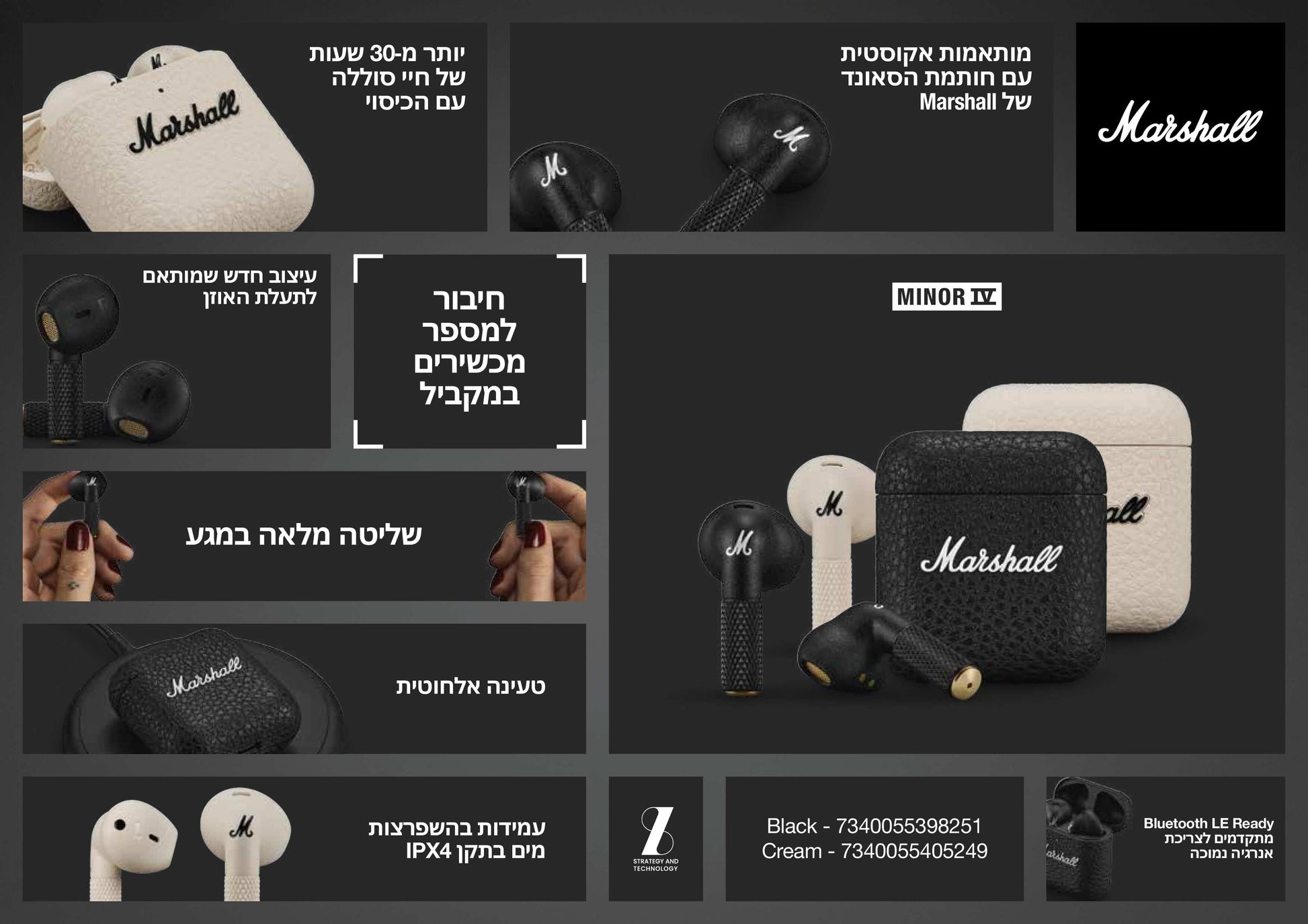 Dark Slate Gray אוזניות אלחוטיות Marshall Minor IV MARSHALL