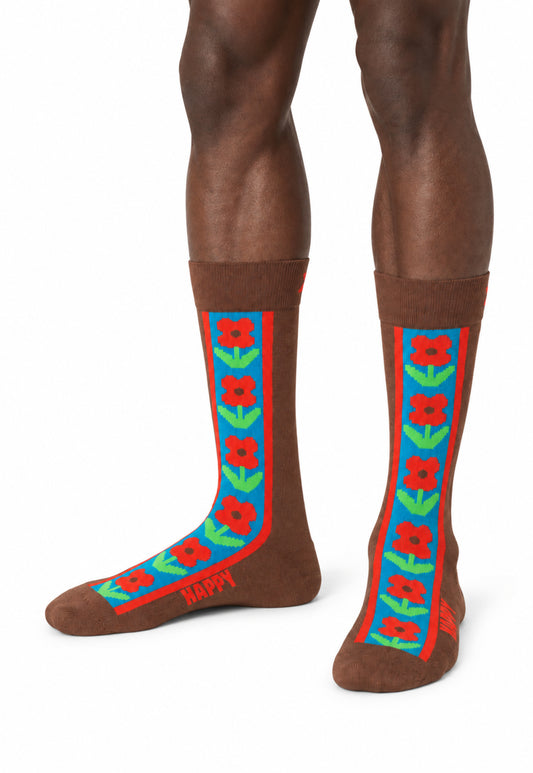 White Smoke גרבי Vertical Flowers HAPPY SOCKS