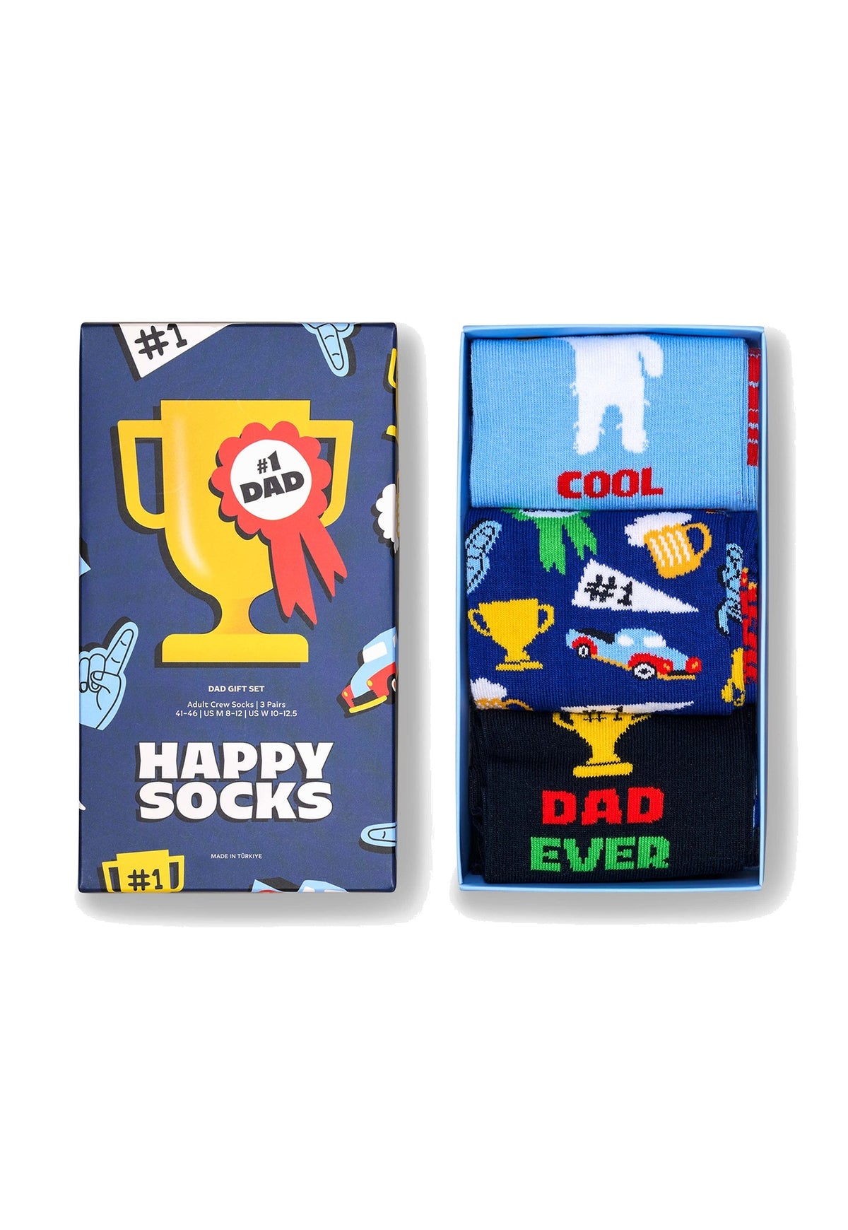 White Smoke מארז מתנה 3 זוגות גרבי Dad HAPPY SOCKS