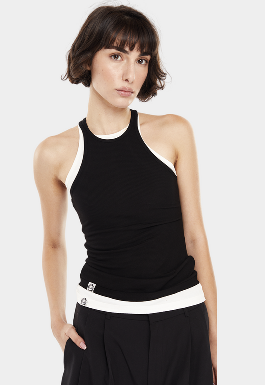 Black גופיית ריב לנשים Ribbed tank MOTHER OF ALL