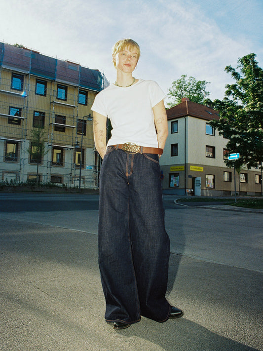 Dark Slate Gray ג׳ינס ארוך רחב בגזרה גבוהה לנשים Sonic Sue One Wash NUDIE