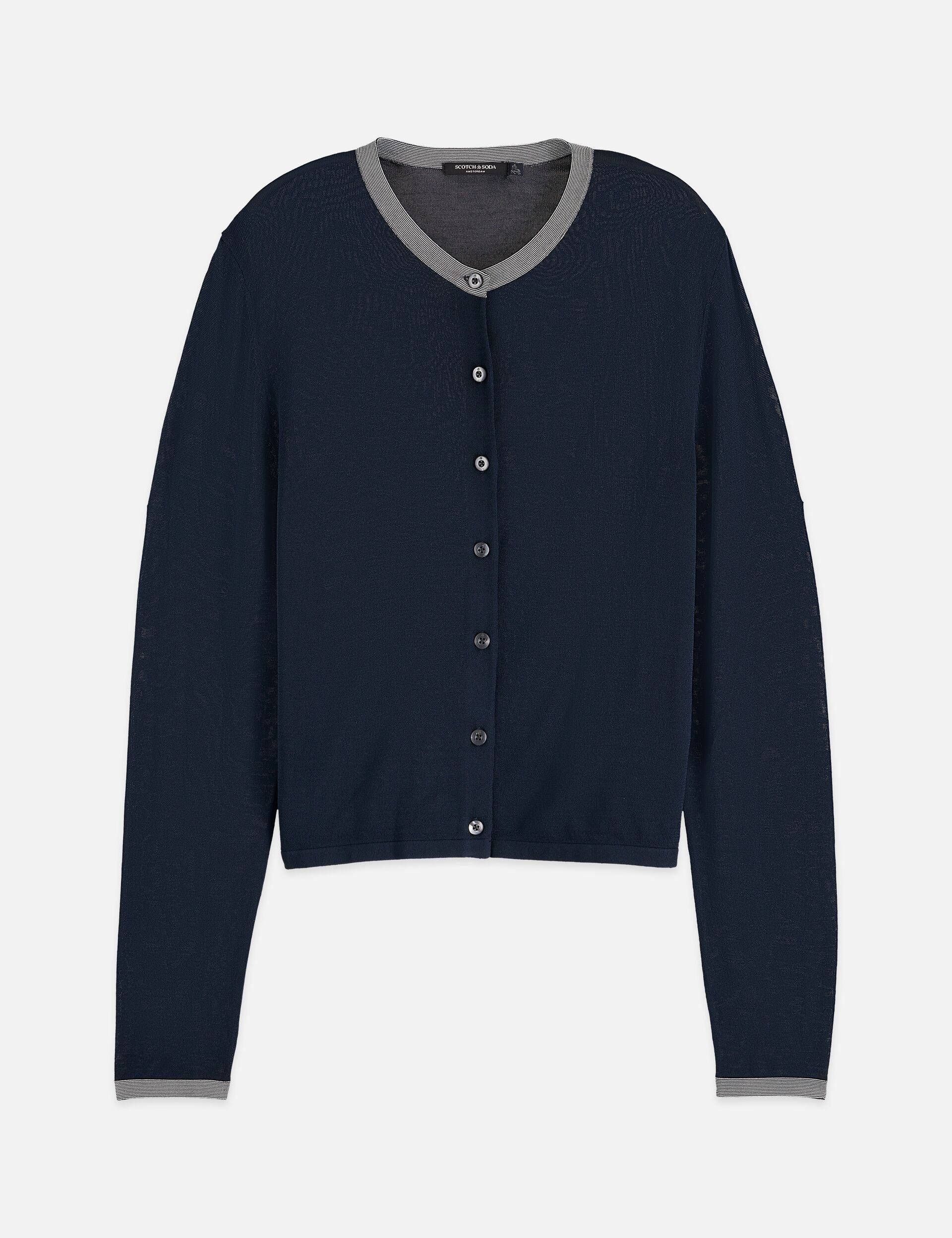 Dark Slate Gray קרדיגן לנשים Stripe Trim Relaxed SCOTCH & SODA