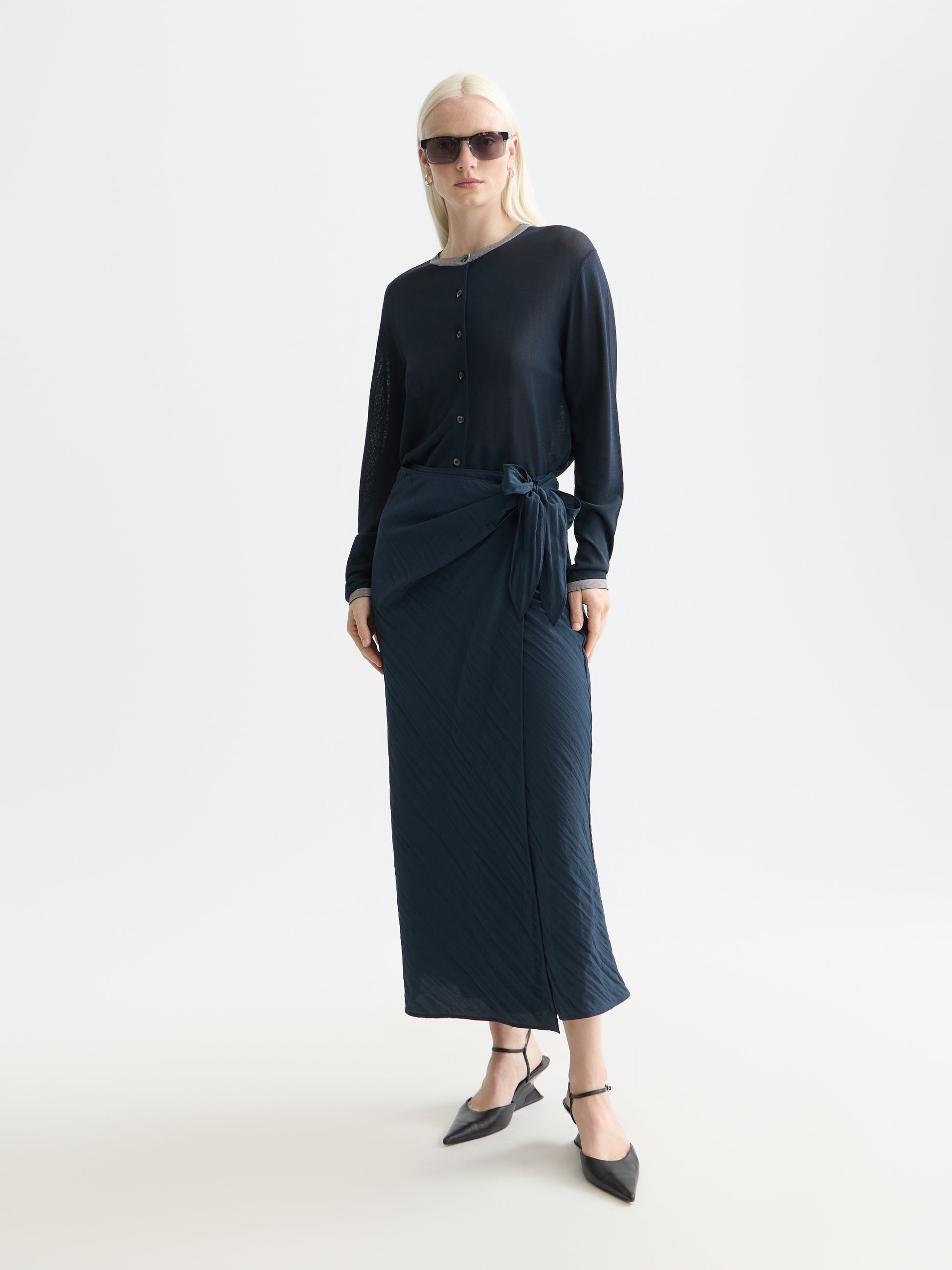 Dark Slate Gray קרדיגן לנשים Stripe Trim Relaxed SCOTCH & SODA