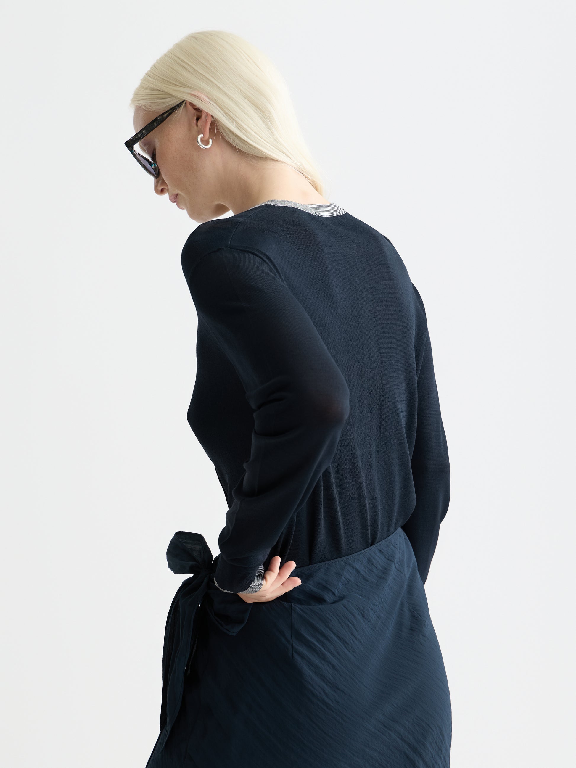 Dark Slate Gray קרדיגן לנשים Stripe Trim Relaxed SCOTCH & SODA