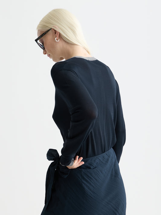 Dark Slate Gray קרדיגן לנשים Stripe Trim Relaxed SCOTCH & SODA