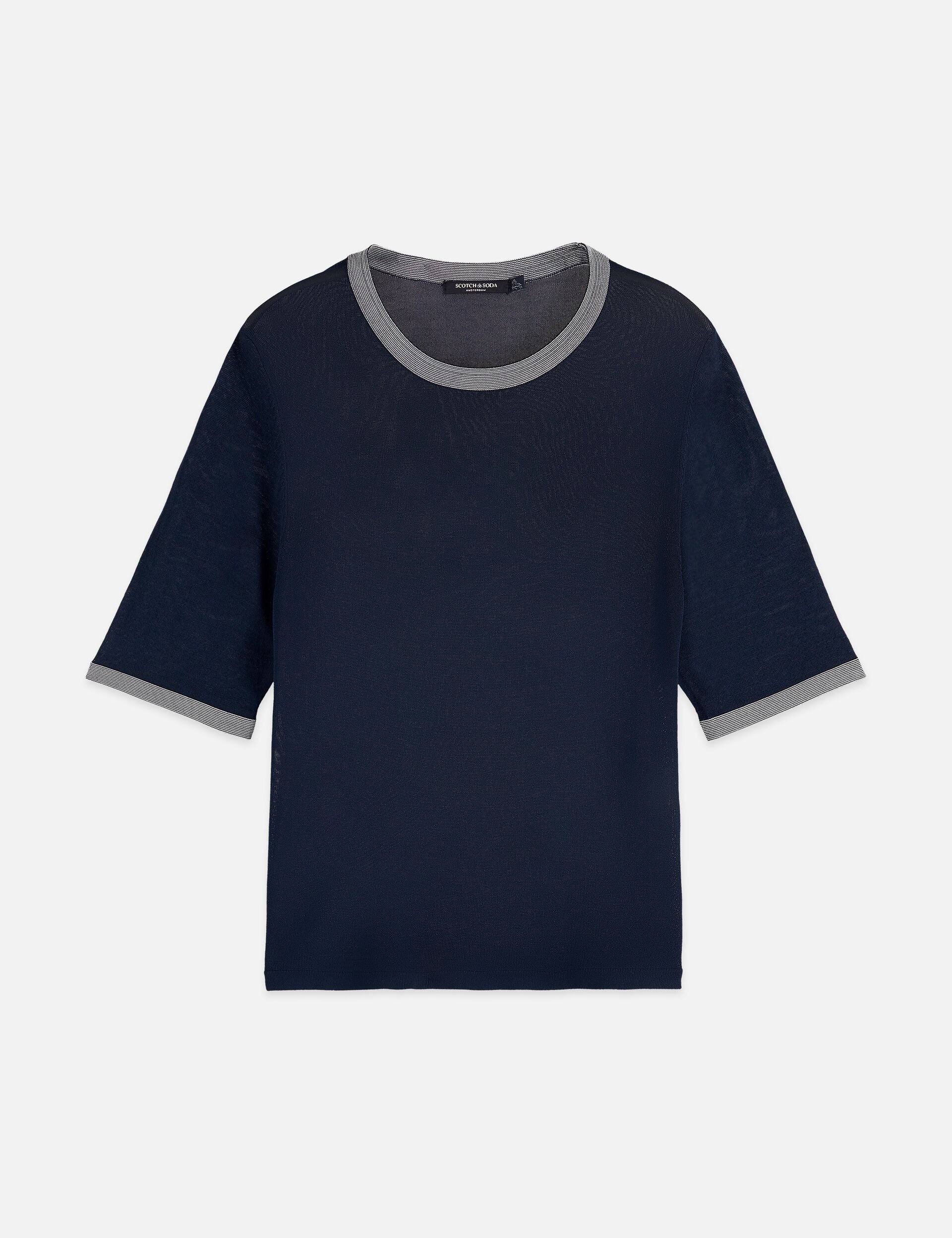 Black טי שירט סריג קצרה לנשים Stripe Trim Short SCOTCH & SODA