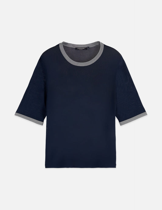 Black טי שירט סריג קצרה לנשים Stripe Trim Short SCOTCH & SODA