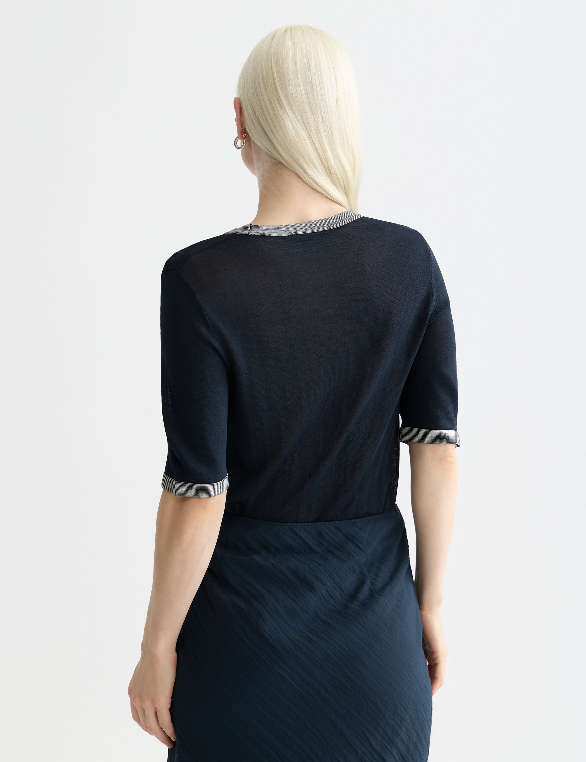 Lavender טי שירט סריג קצרה לנשים Stripe Trim Short SCOTCH & SODA