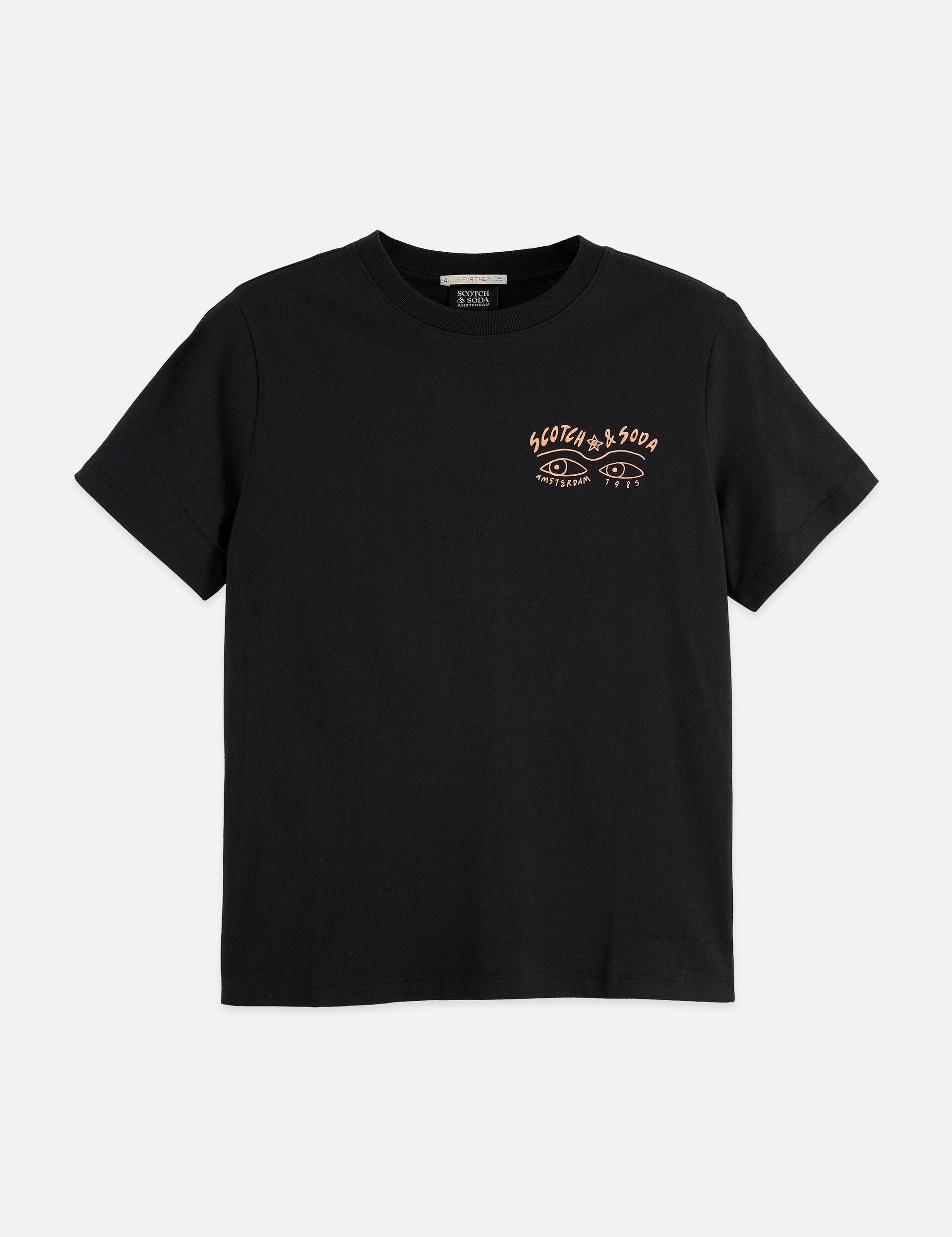 Black טי שירט קצרה לנשים Small Chest Artwork SCOTCH & SODA