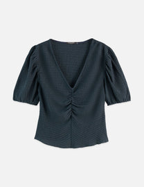 Dark Slate Gray חולצה קצרה לנשים Structured V-Neck SCOTCH & SODA