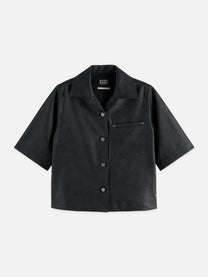 Dark Slate Gray חולצה מכופתרת דמוי עור קצרה לנשים A-Line SCOTCH & SODA